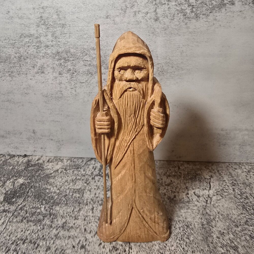 Vintage Handcarved Wooden Bearded Man Figure Santa Claus 6" Signed Paul Walker